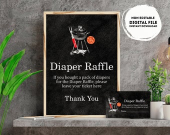 BBQ brew and diapers too baby shower sign | Neutral gender diaper raffle | Instant download | diaper raffle | baby shower Sign | BBQ #B26