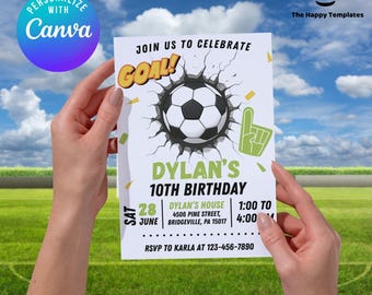 Einladungskarte zum Geburtstag bearbeitbar auf Canva | Fußball-Thema-Geburtstagsparty | Fußball Vorlage | Digitaler Download oder gedruckte Option
