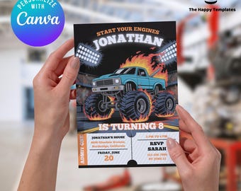 Monster Truck Birthday Invitation, Start your engines birthday boy, Boy Monster Truck Invite, dirt