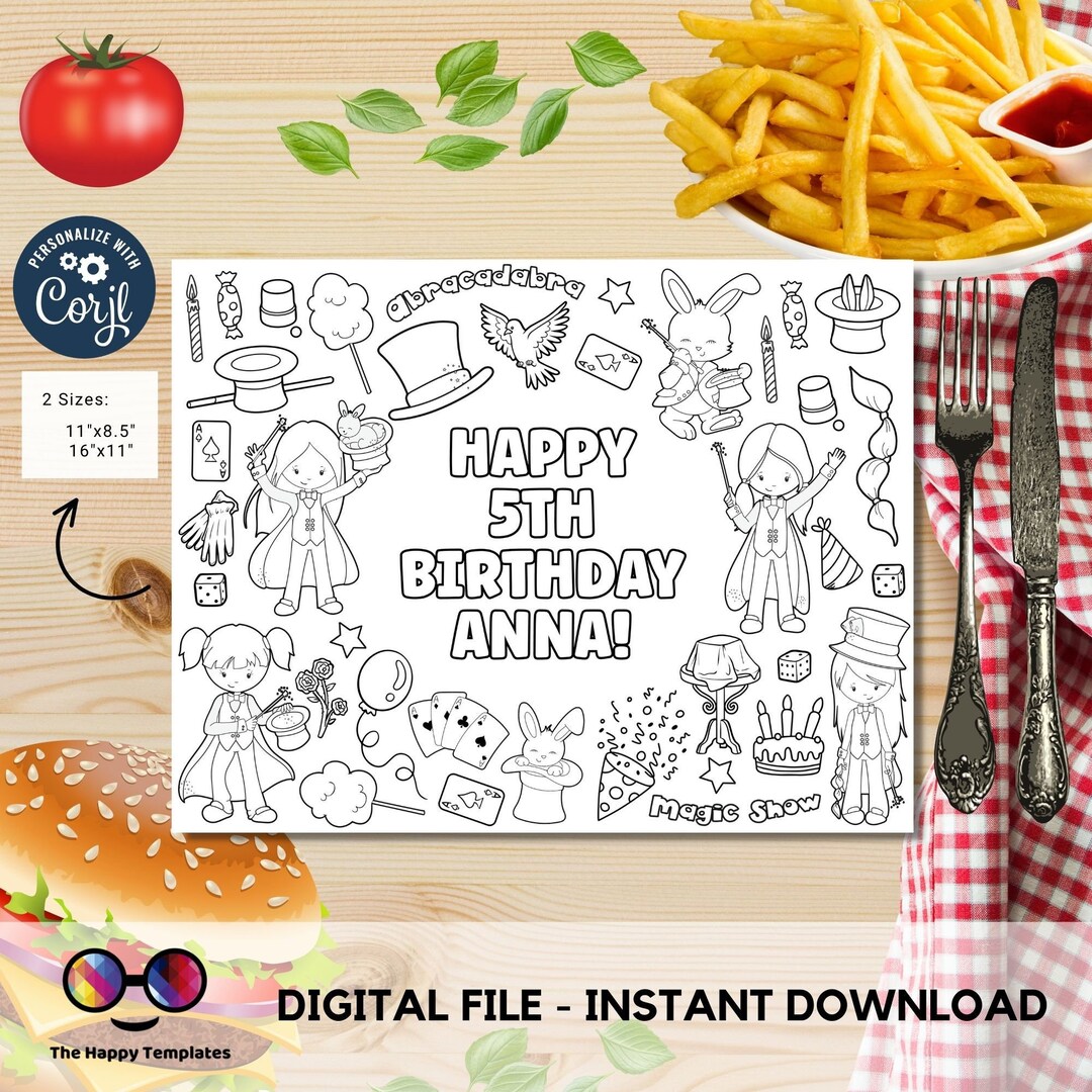Editable Magic Show Coloring Page | Girl | Placemat Coloring Page | Any ...