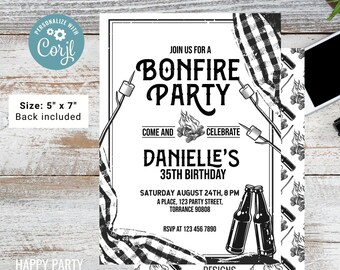 Editable Bonfire party invitation | Digital Bonfire Birthday invite| Millennials invitation | Camping birthday invitation Any Age #K193
