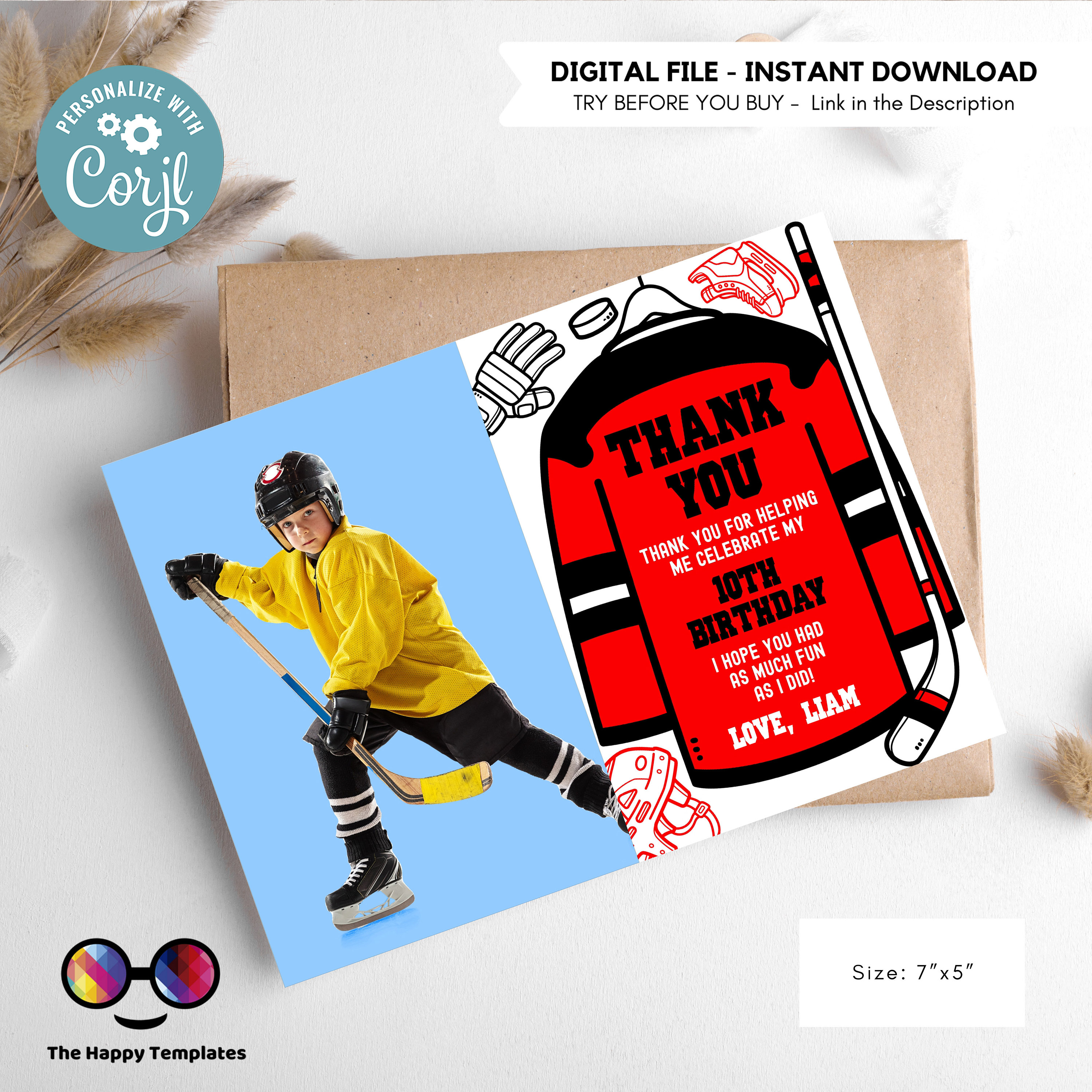 Editable Hockey Birthday Thank You Card Template With Photo - Etsy