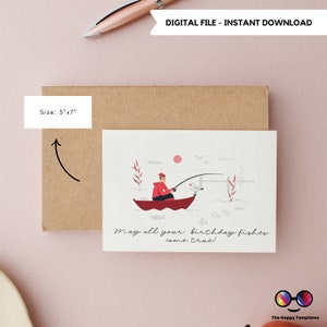 Tarjeta de cumpleaños feliz imprimible / Tarjeta de felicitación de pesca / Cumpleaños de pesca / Regalo de tarjeta de cumpleaños deportiva / Carrete / tarjeta de felicitación amante de la pesca