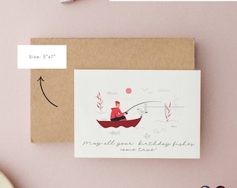 Printable Happy Birthday Card | Fishing Greeting card  | Fishing birthday | Sports birthday Card Gift | Reel | fishing lover greeting card