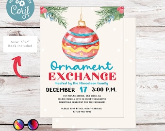 Invitación de fiesta de intercambio de adornos editables / Invitación imprimible a la fiesta de Navidad / Invitación a la fiesta de Navidad navideña Adornos de Navidad #A66