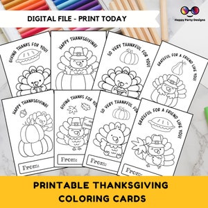 Thanksgiving Printable Coloring Cards INSTANT DOWNLOAD Set of 8 | for Kids | Thanksgiving Coloring Activity | Thanksgiving activity #K258