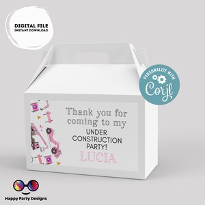 Under construction Birthday Gable Box label | Trucks party | favor box | trucks birthday party | Girl birthday | Box to print #K69
