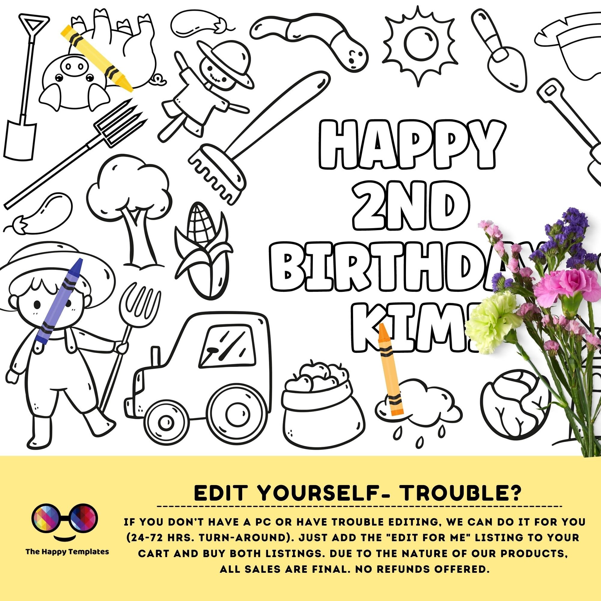 Editable Farm Kids XL Coloring Page Farm Birthday Table - Etsy Canada