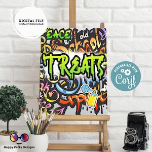 Bearbeitbares Graffiti Schild | Digitales Graffiti Buffet Schild | Geburtstag Junge | Graffiti Party | Online-| personalisieren Jedes Alter #K1