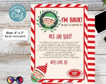 Editable Elf Arrival Letter | Return Letter Christmas| Elf I'm Back | Elf Welcome Christmas | Letter From Your Elf | Printable Template #A43