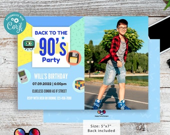 Editable 90s Birthday Invitation with photo | Retro Invitation | 90s Birthday Party Back to the 90s Theme | 90s party look Nostalgic #K94