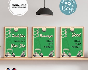 Editable golf party Signs (3) | par-tee  birthday | Golf birthday Decorations | boy |  retro golf buffet Sign | Party #K179