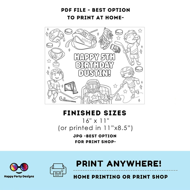 Editable Hockey Birthday Coloring Page Sports Party Hockey - Etsy