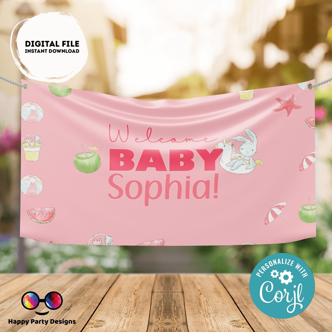 Editable Pool Baby Bash Backdrop Banner Digital Pool Party Printable Backdrop Banner Baby Girl