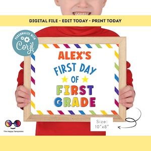 Editable First day of 1st grade | First Grade Sign | 1st Day of 1st day Sign | personalized school sign | School sign color stripes  #K363