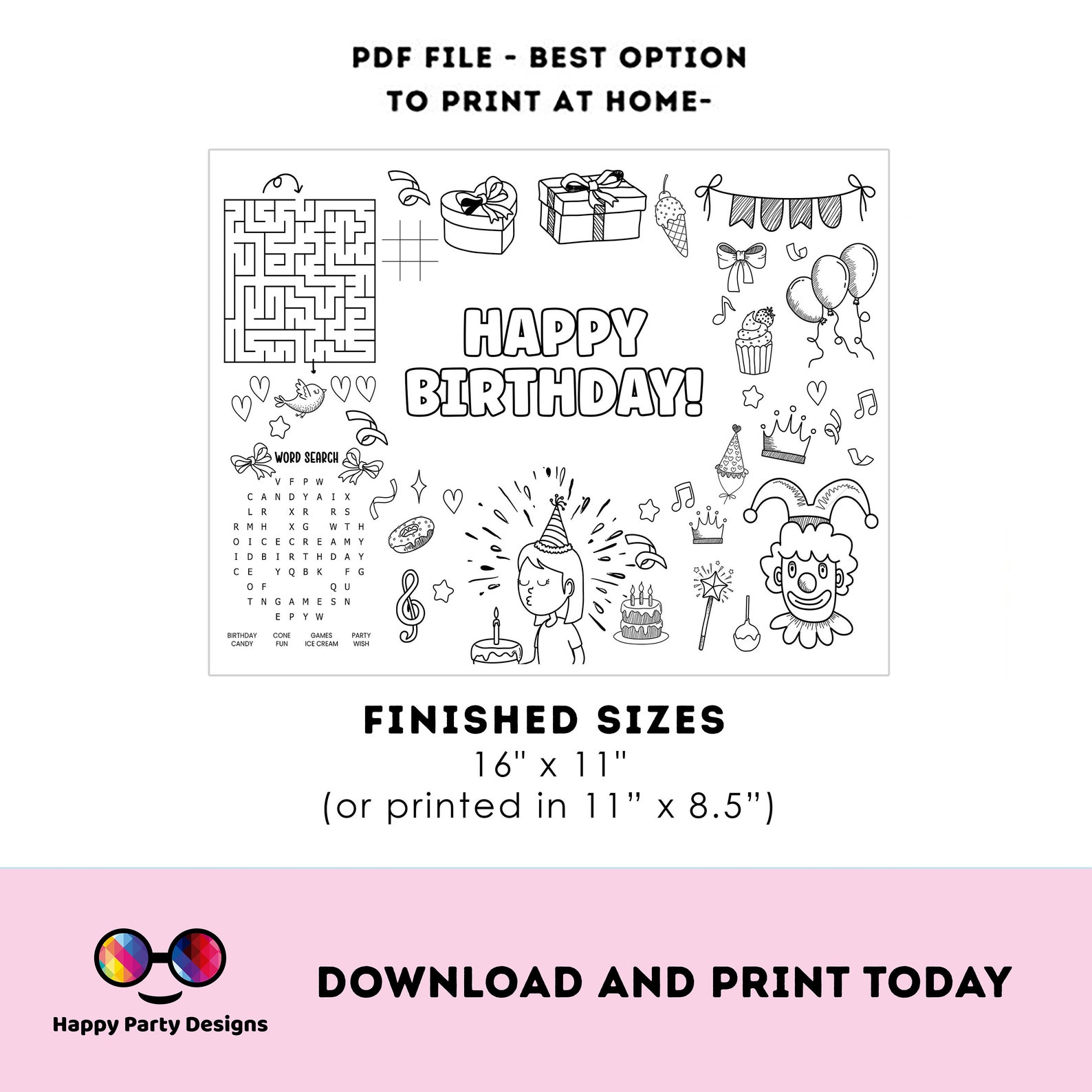 Happy Birthday Girl Coloring Activity Page | Instant Download ...