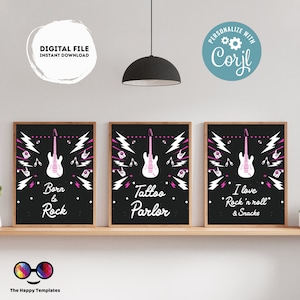 Editable Rock &#39;n roll Birthday Signs (3) | Rock Star Party | girl birthday Decorations | Rock Guitar Birthday | Buffet Sign | Rock #K262