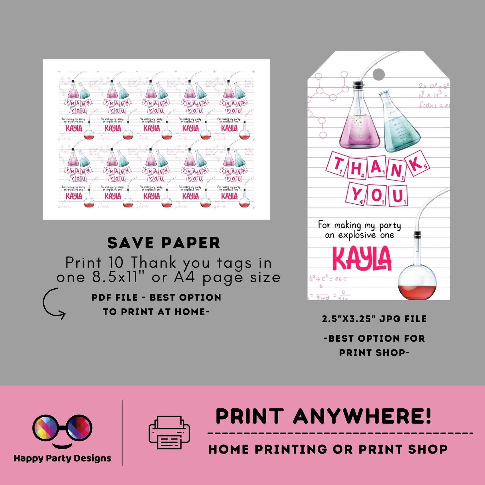 Editable Science Birthday Thank You Gift Tags | Mad Scientist Favor ...