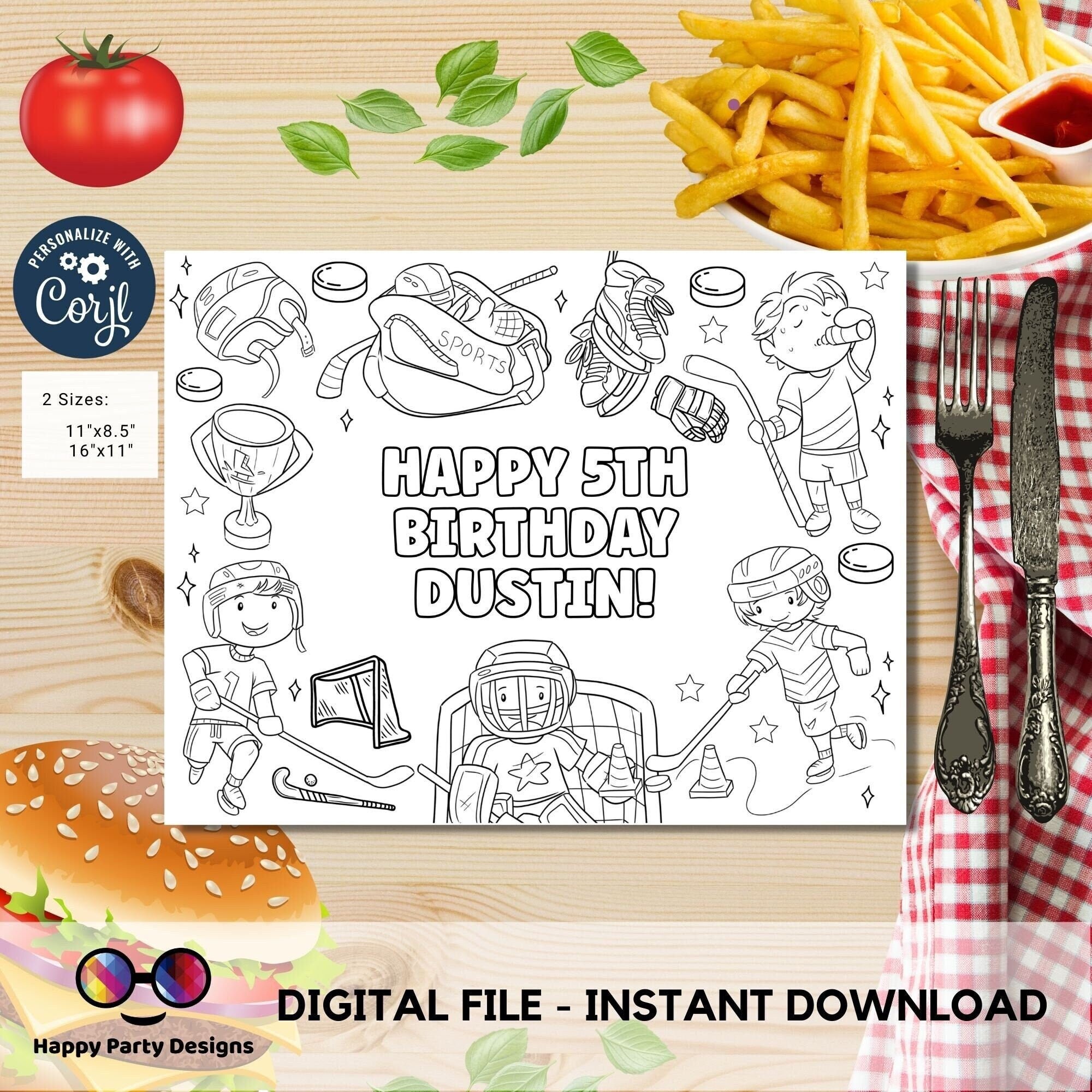 Editable Hockey Birthday Coloring Page Sports Party Hockey - Etsy