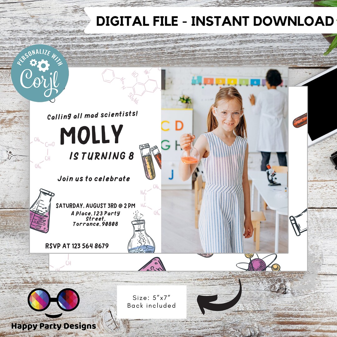 Editable Science Party Invitation | Mad Scientist Invitation With Photo ...