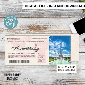 Editable Boarding Ticket Template with photo | Surprise Airline Gift | Vacation | Gift for Her | Couple Gift | Print-at-home  #A19