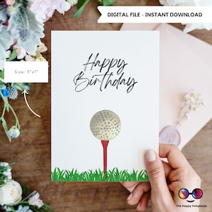 Tarjeta de cumpleaños feliz imprimible / Tarjeta de felicitación de cumpleaños / Feliz cumpleaños Amante del golf / Cumpleaños de golf / Tarjeta de cumpleaños de golf / Descarga instantánea