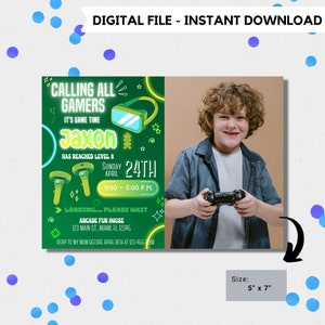 Editable video gamer invitation | Digital neon video gamer printable invite | Birthday boy | virtual reality  | neon Invitation | VR