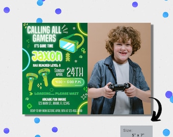 Editable video gamer invitation | Digital neon video gamer printable invite | Birthday boy | virtual reality  | neon Invitation | VR