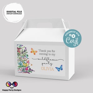 Wildflower Birthday Gable Box label | Wildflower party | favor box | Wild flower birthday party  |  Box to print #K73