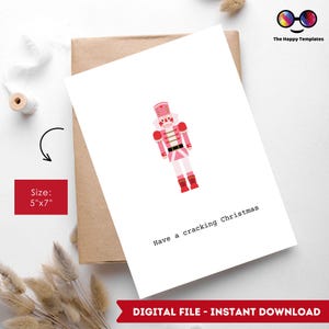 Tenha um Cartão de Natal Incrível | Download Digital 5"x7" | Cartão de Natal Quebra-Nozes | Download Instantâneo | Cartão de Natal para Imprimir