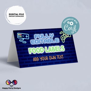 Video gamer Birthday food tent | Video gamer party | buffet labels | Video gamer birthday party | food label template | editable online #K50