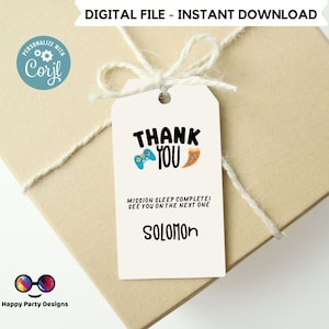 Editable sleepover Birthday Thank You Gift Tags | Slumber Birthday Party Thank You Tag | Birthday boy | Sleepover Party Favor Tag #K134