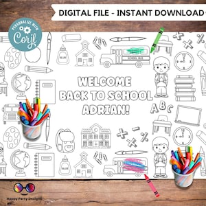 Back to School XL Coloring Table Runner | Editable Back to School coloring page | Welcome coloring page | Back to School Activity page SCH2