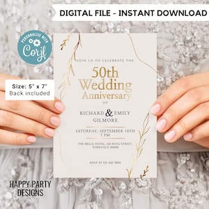 50 Jahre Goldene Hochzeit | Überraschungs-Geburtstags-Party lädt ein | Jahrestag einladen | Hochzeitsjubiläum #A2 zum Ausdrucken