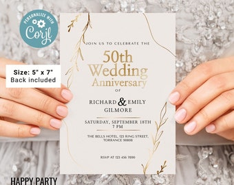 50th Golden Wedding Anniversary | Surprise Birthday Party Invites | Anniversary Invite | Printable Gold Vow Renewal Wedding Anniversary #A2