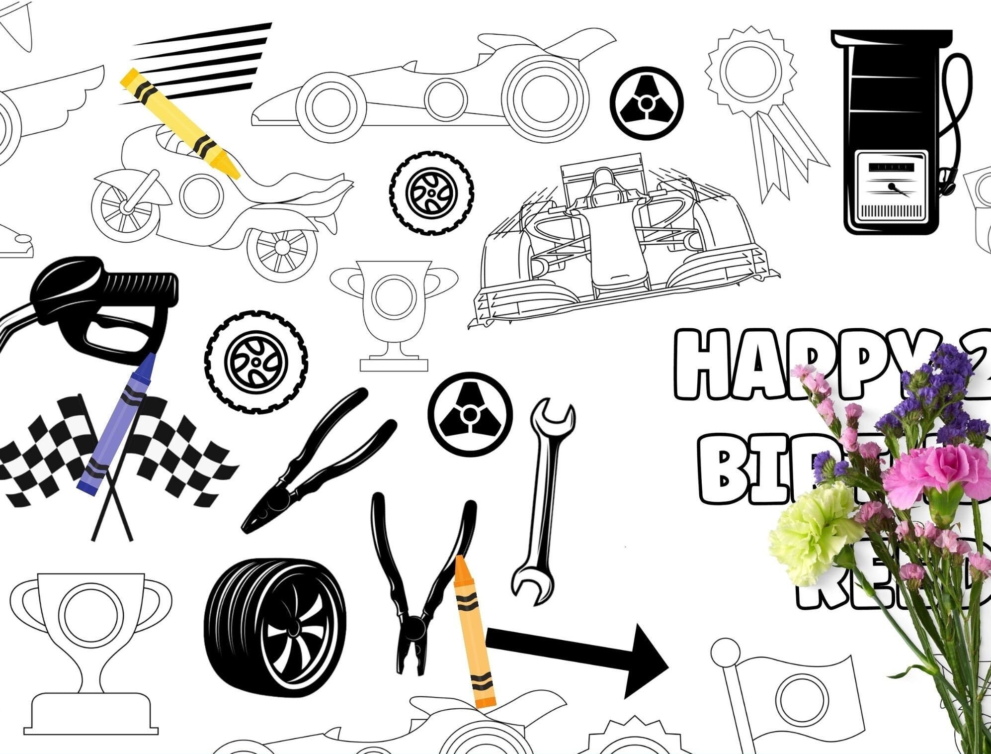 Racing Cars XL Coloring Table Runner Editable Table Runner - Etsy