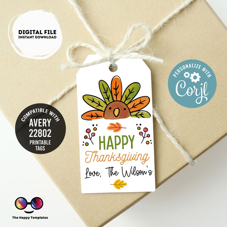 Turkey Tag Email Editable Cute Turkey Favor Tags | Happy Thanksgiving Thank You Tags ...