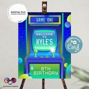 Editable Welcome Sign | Neon Glow in the dark Welcome Sign | Arcade welcom sign birthday Decorations | Welcome Sign | Blue Neon Sign | #K248