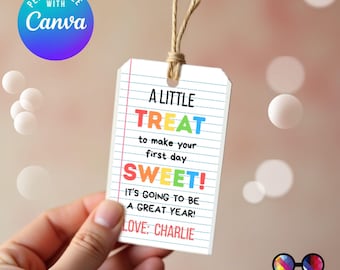 Erster Schultag Danke Tags Printable | zurück in die Schule Geschenkaufkleber | kleiner Leckerli Anhänger | bestempeln