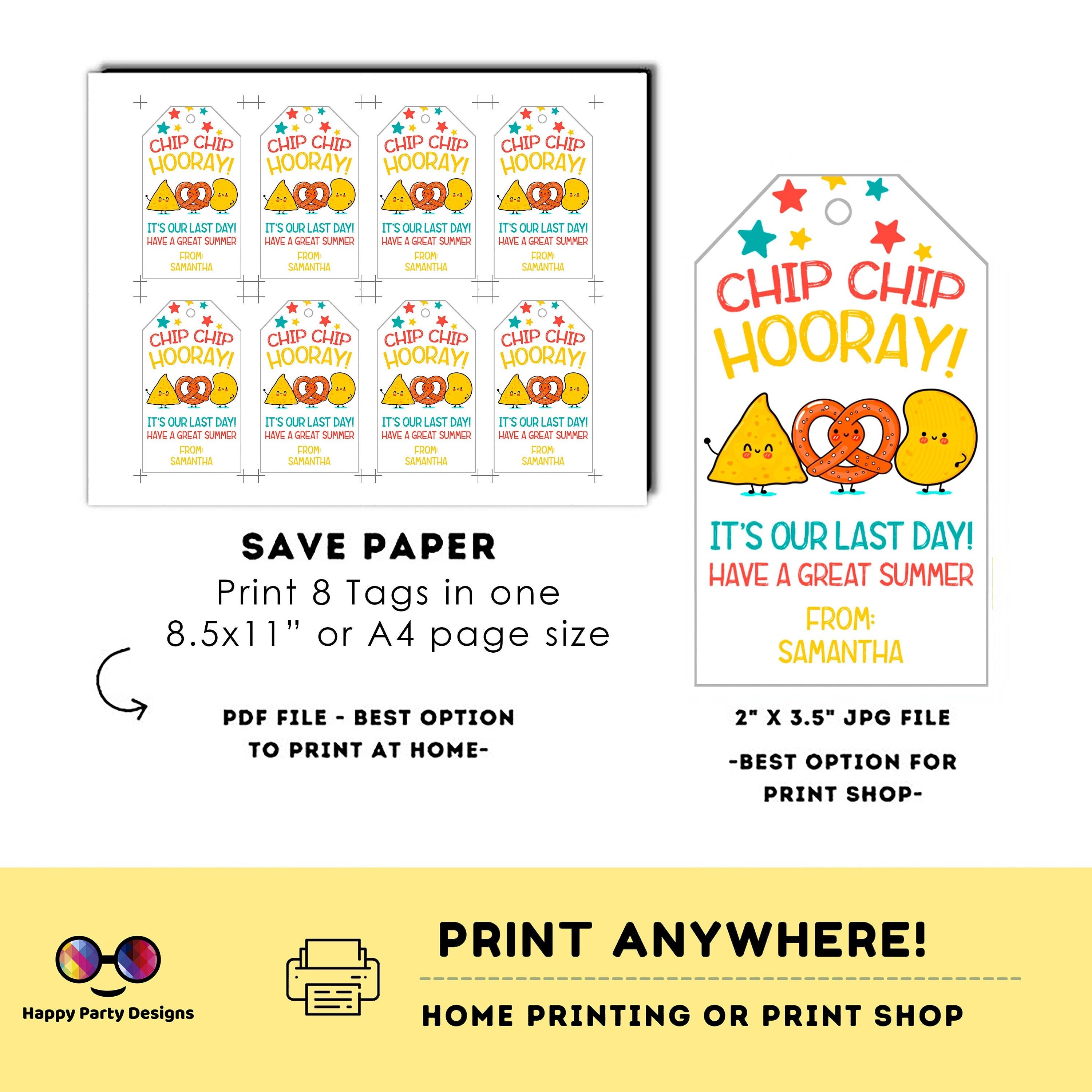 Editable Last Day of School Snack Tag | Classroom Treat Tag | Chip Bag ...
