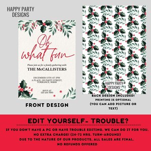 Editable Oh what fun Party Invitation | Christmas family Party printable invite | Christmas Party Invitation | Christmas Dinner invite #A34 image 3