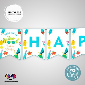 ハッピーバースデー 2 つのクールなバナー | 2 つのクールなパーティー | 誕生日バナー | 夏の誕生日パーティー | 誕生日の男の子 | サーフバースデー #K220