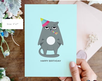 Carte de joyeux anniversaire imprimable | Carte de vœux d’anniversaire | drôle joyeux anniversaire | carte d’anniversaire de chat | Téléchargement instantané | Carte chat grincheux