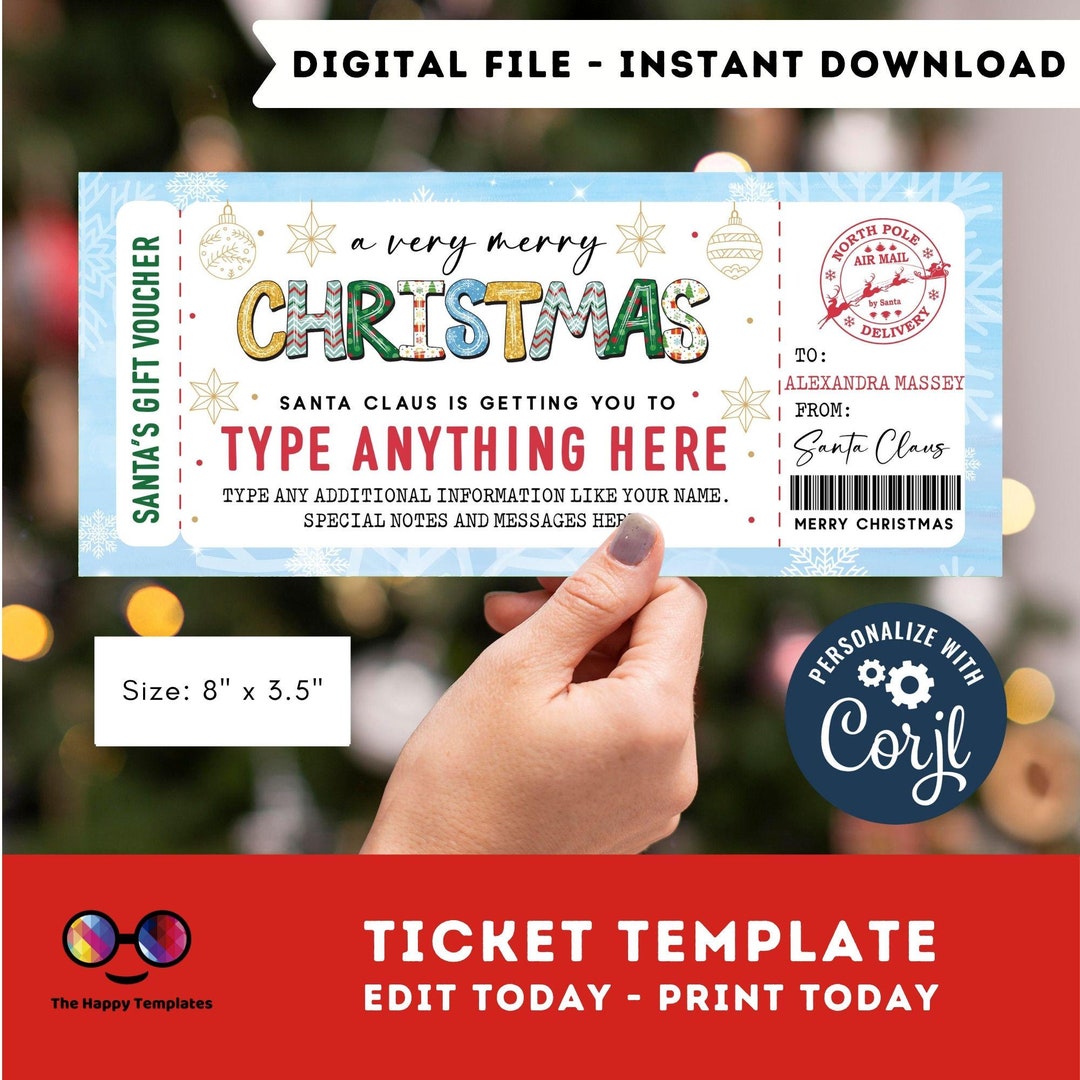 Snowflake Raffle Tickets Christmas Ticket Template | Blue Snowflakes | Gift Voucher | Santa Gift ...
