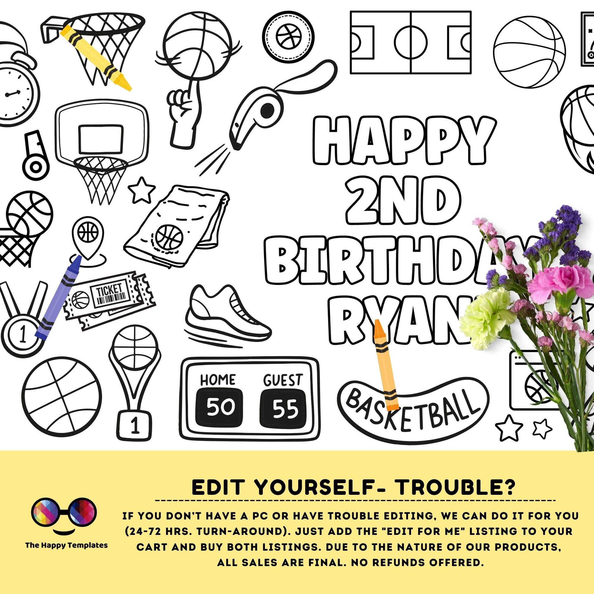 Editable XL Basketball Birthday Coloring Page BKB Party - Etsy
