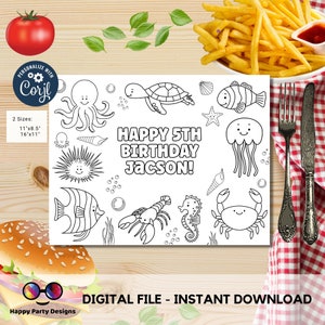 Editable Under the Sea coloring page | Placemat coloring page | Any Age | Under the Sea birthday | Under the Sea Party Activity #K93