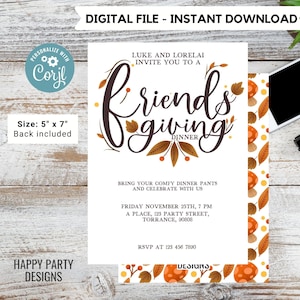 Editable Friendsgiving invitation | Thanksgiving Dinner Invitation Template | Thanksgiving Party Printable | Friends Thanksgiving Fall #A31