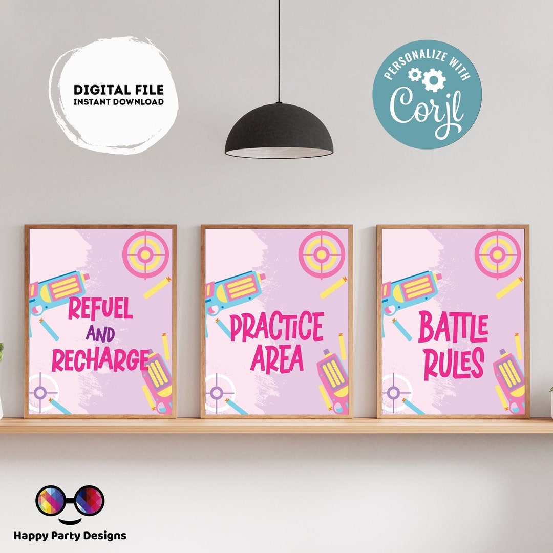 Editable Dart Gun Signs (3) | Gun Blaster Birthday | Dart Gun Pink ...