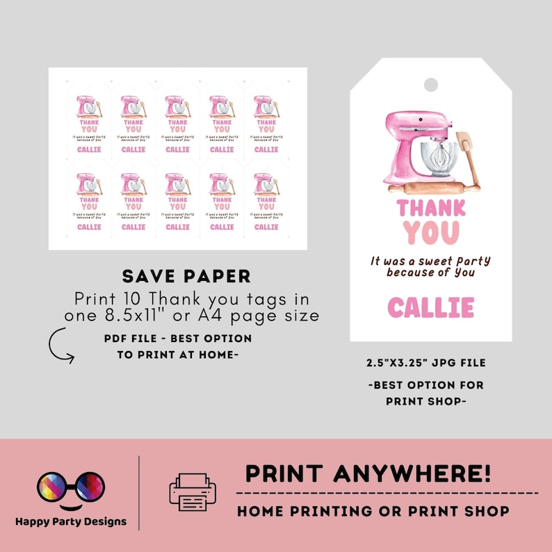 Editable Baking Favor Tags Tags | Baking Birthday Thank You Tags ...