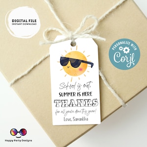 Teacher Appreciation Gift Tag Template | Editable Sunshine Thank You Tag | Printable Schools Out | End of Year Favor | summer Tag #SCH1